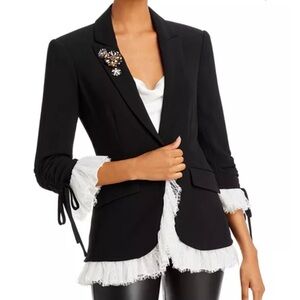 Cinq a Sept | Womens Black Blazer with Cream Lace Trim